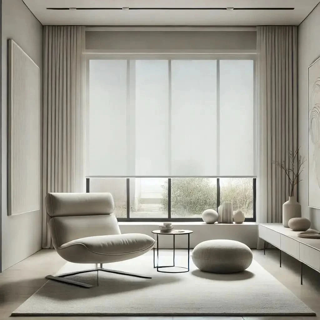 Custom roller shades on large living room window