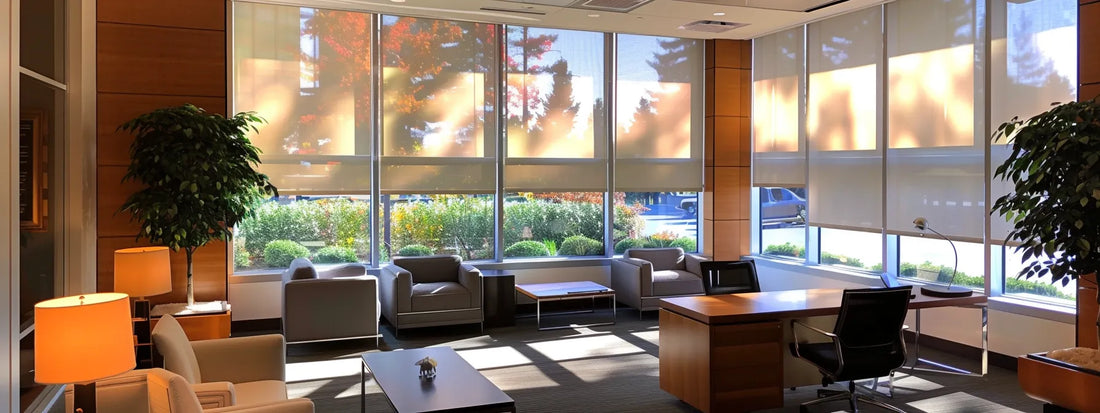 Stylish custom window shades in modern office for light control